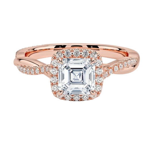 Twisted Band 1 CT Asscher Cut Lab Grown Diamond Engagement Halo Ring - view 1