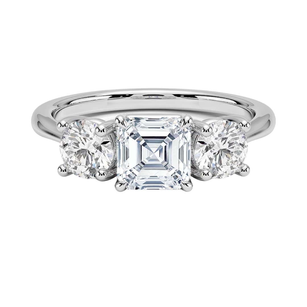 Solitaire 1 CT Asscher Cut Lab Grown Diamond Three Stone Engagement Ring - view 6