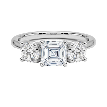 Solitaire 1 CT Asscher Cut Lab Grown Diamond Three Stone Engagement Ring - view 6