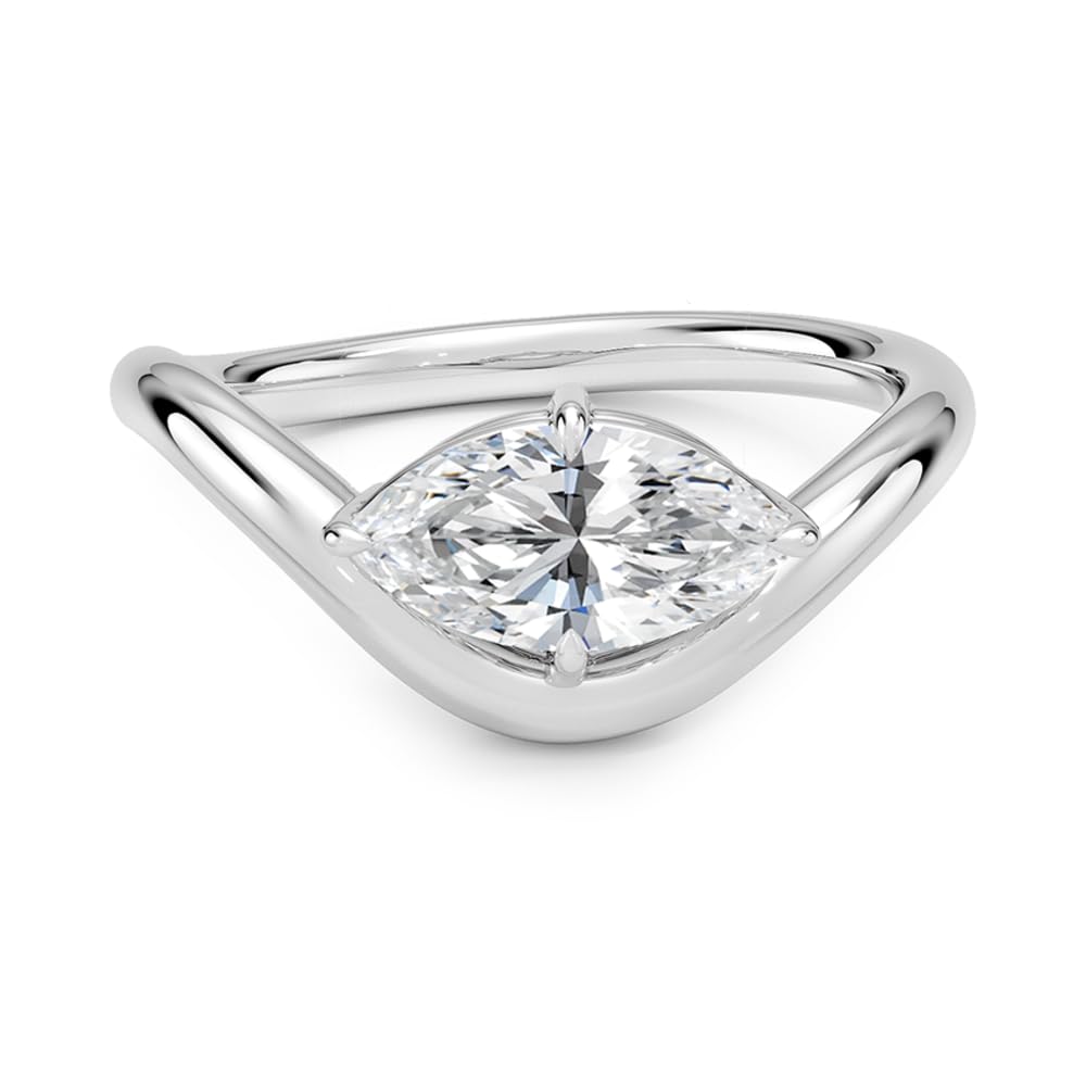 Solitaire 1 CT Marquise Cut Lab Grown Diamond Curved Band Engagement Ring - view 2