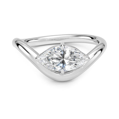 Solitaire 1 CT Marquise Cut Lab Grown Diamond Curved Band Engagement Ring - view 2