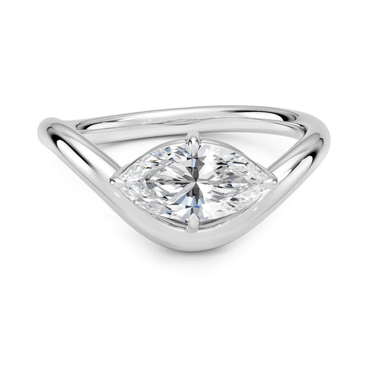 Solitaire 1 CT Marquise Cut Lab Grown Diamond Curved Band Engagement Ring - view 2