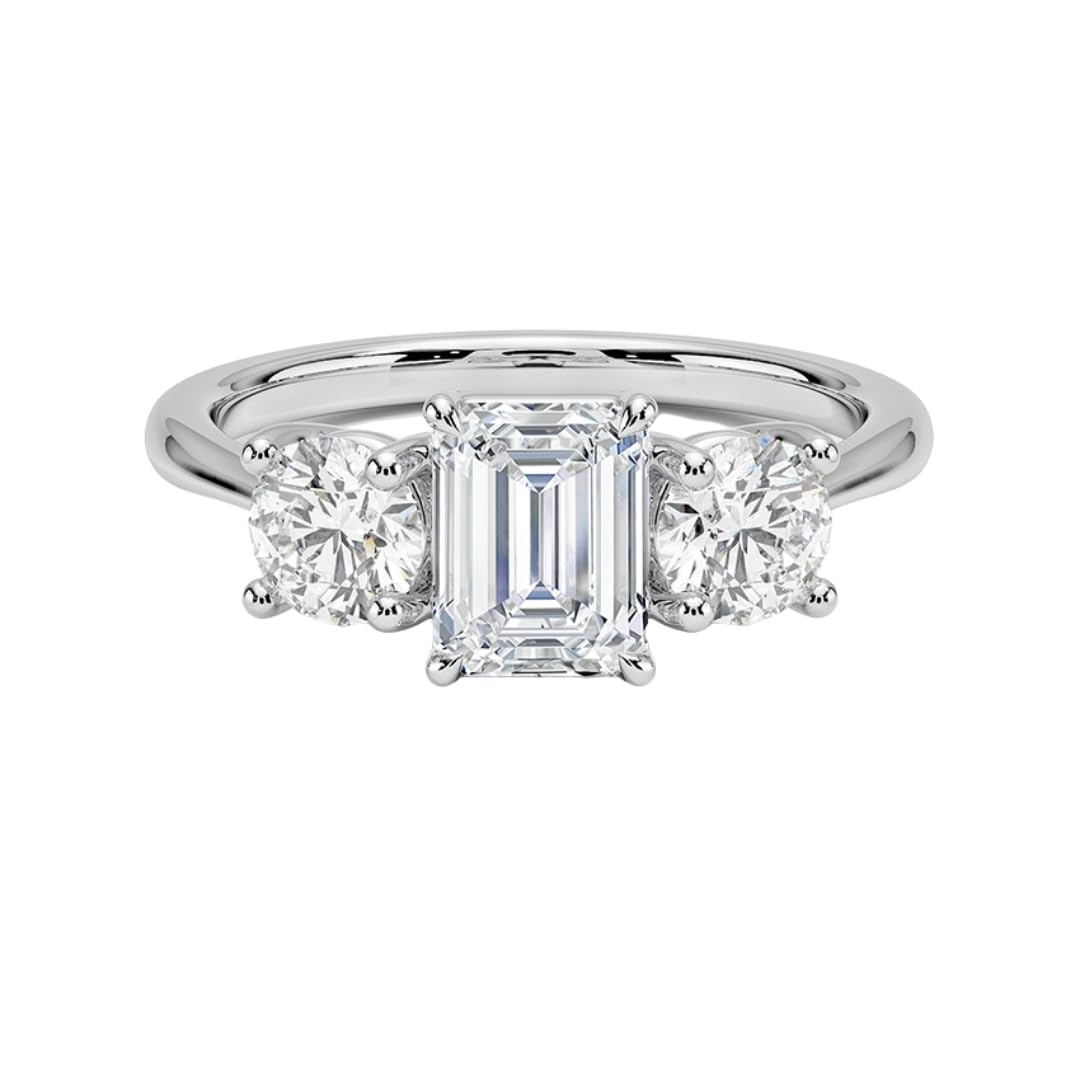 Solitaire 1 CT Emerald Cut Lab Grown Diamond Three Stone Engagement Ring - view 1
