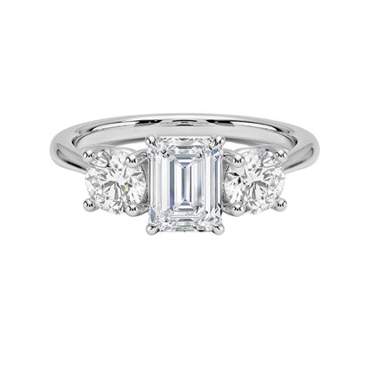 Solitaire 1 CT Emerald Cut Lab Grown Diamond Three Stone Engagement Ring - view 1