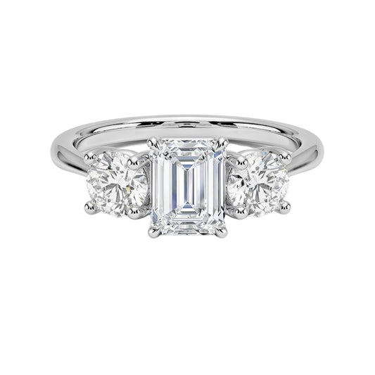 Solitaire 1 CT Emerald Cut Lab Grown Diamond Three Stone Engagement Ring - view 1
