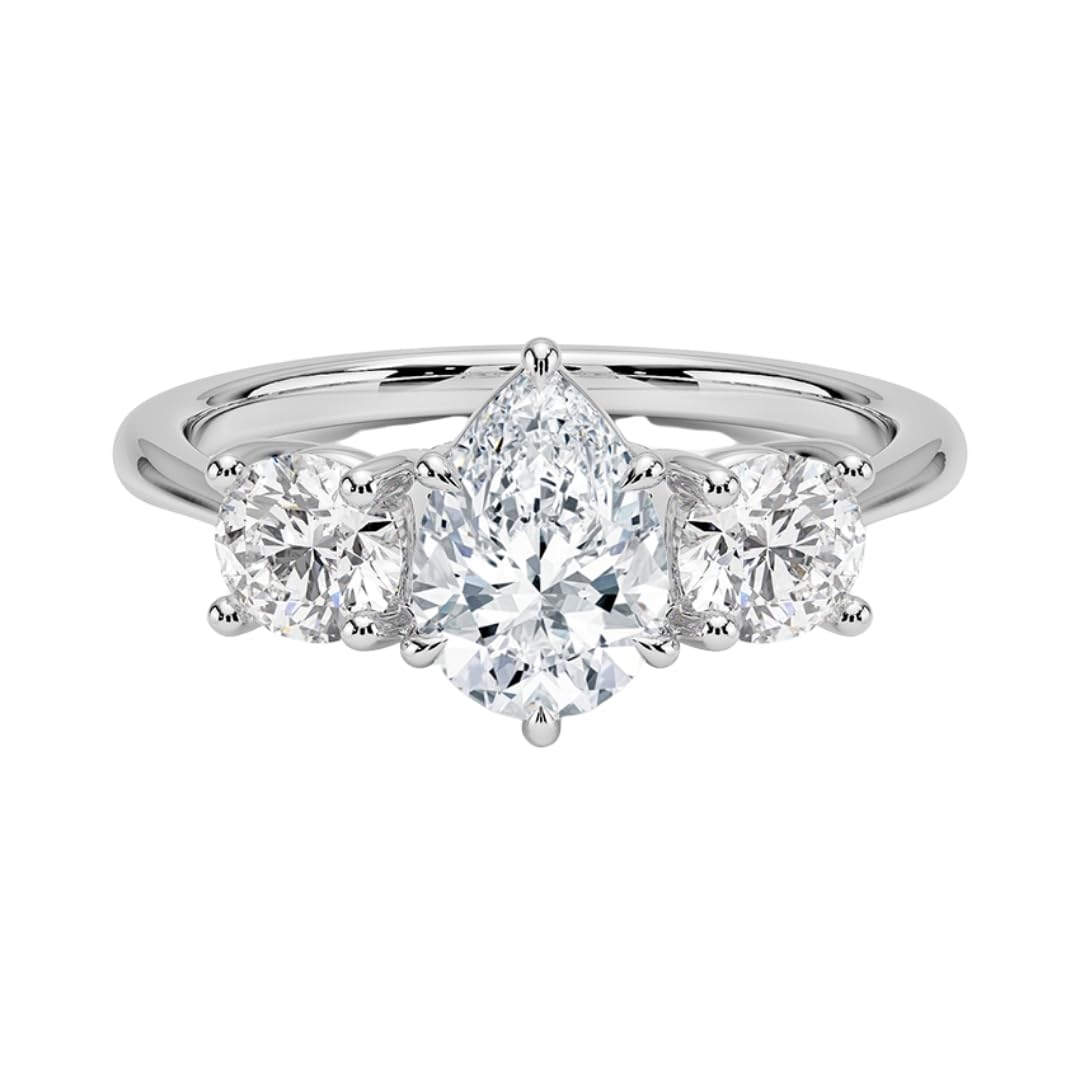 Solitaire 1 CT Pear Cut Lab Grown Diamond Three Stone Engagement Ring - view 4