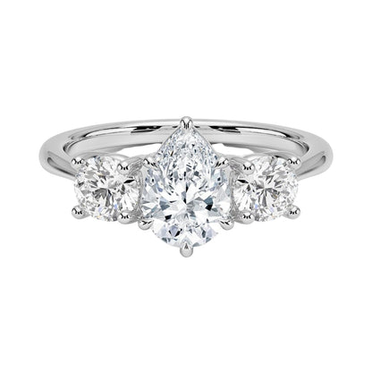 Solitaire 1 CT Pear Cut Lab Grown Diamond Three Stone Engagement Ring - view 4