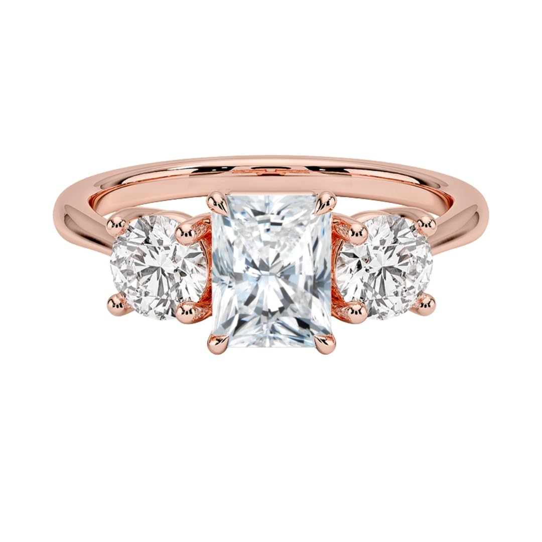 Solitaire 1 CT Radiant Cut Lab Grown Diamond Three Stone Engagement Ring - view 4