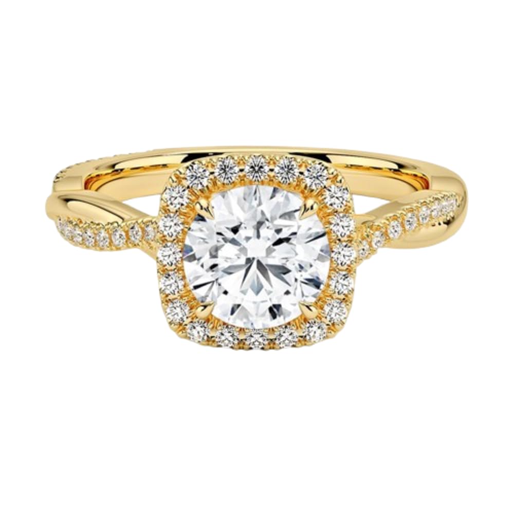 Twisted Band 1 CT Round Cut Lab Grown Diamond Engagement Halo Ring - view 6
