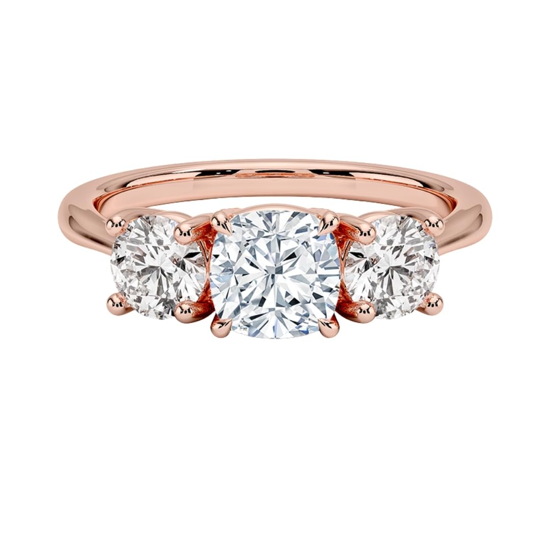 Solitaire 1 CT Cushion Cut Lab Grown Diamond Three Stone Engagement Ring - view 4