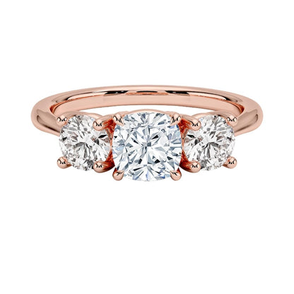 Solitaire 1 CT Cushion Cut Lab Grown Diamond Three Stone Engagement Ring - view 4