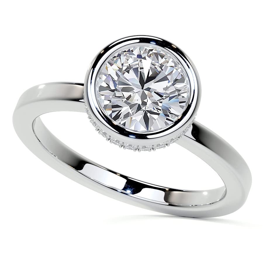 Bezel Hidden Halo 1 CT Round Cut Lab Grown Diamond Solitaire Engagement Ring - view 5