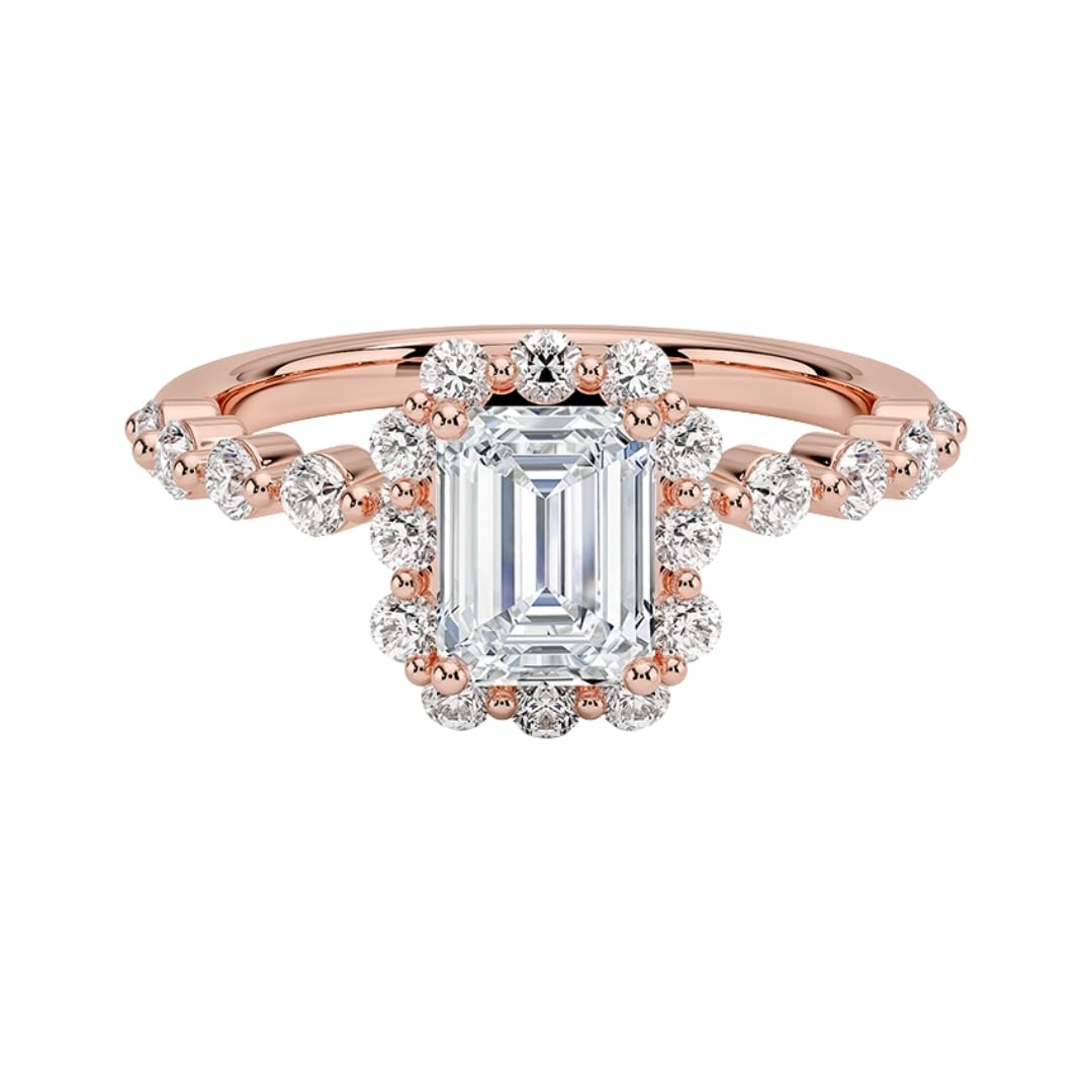 Halo 1 CT Emerald Cut Lab Grown Diamond Engagement Ring