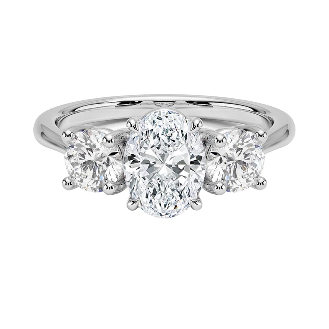 Solitaire 1 CT Oval Cut Lab Grown Diamond Three Stone Engagement Ring - view 6