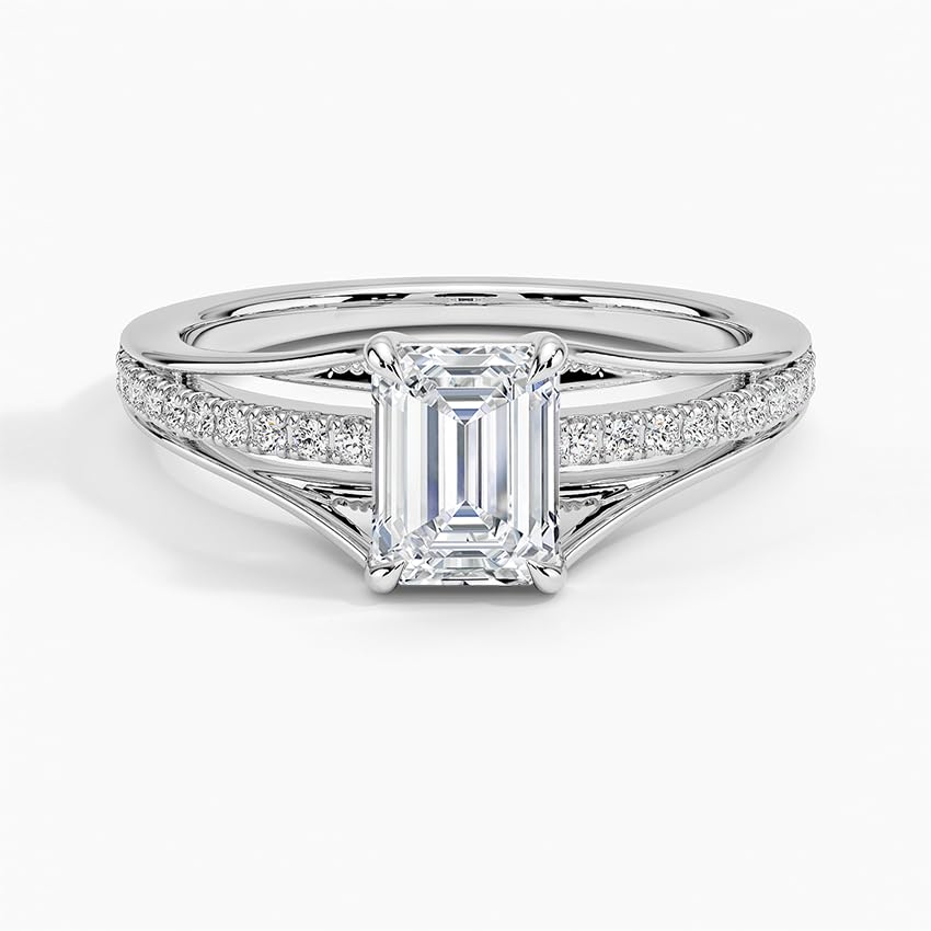 Pave 1 CT Emerald Cut Lab Grown Diamond Engagement Ring - view 4