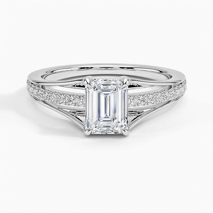 Pave 1 CT Emerald Cut Lab Grown Diamond Engagement Ring - view 4