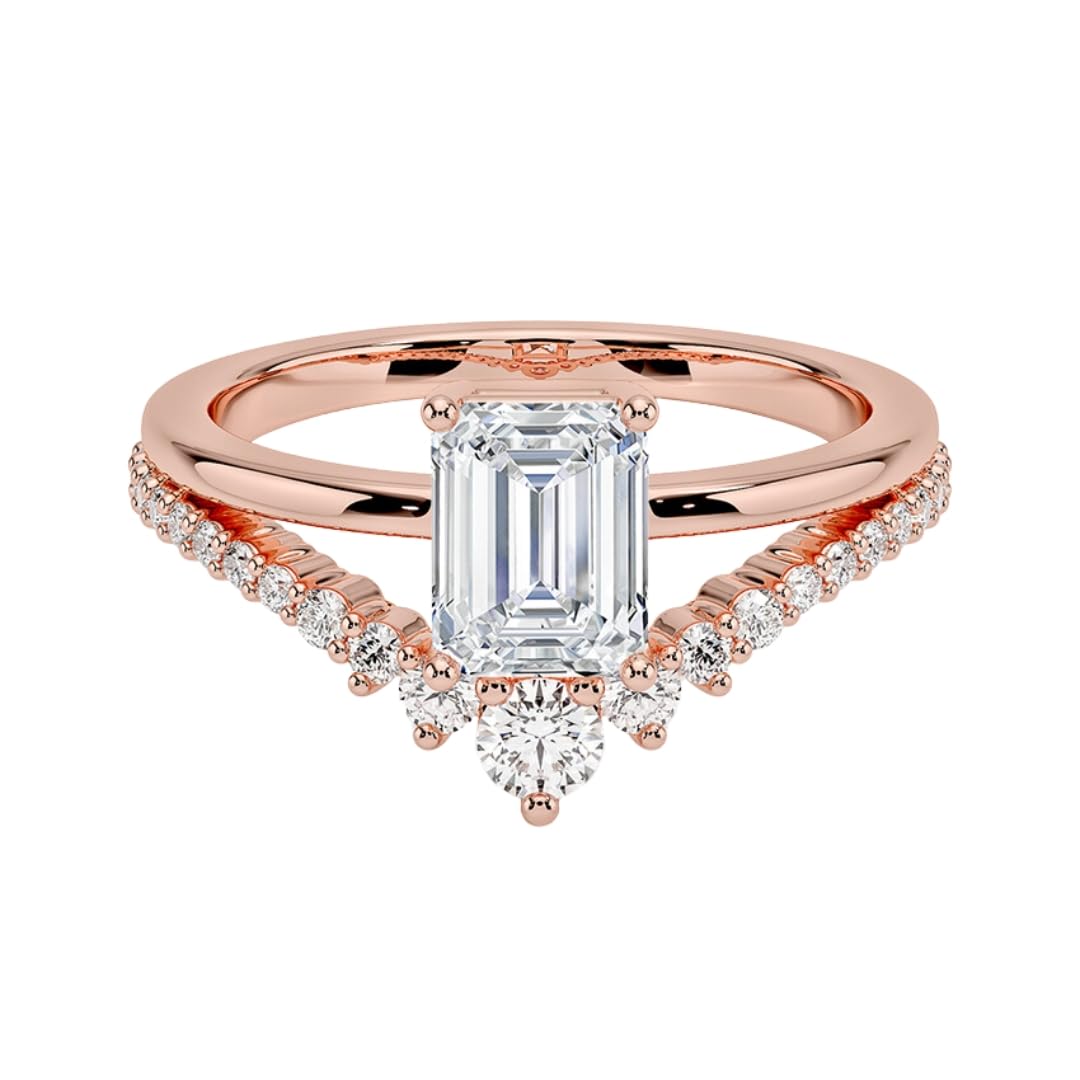 Solitaire 1 CT Emerald Cut Lab Grown Diamond Curved Engagement Ring - view 4
