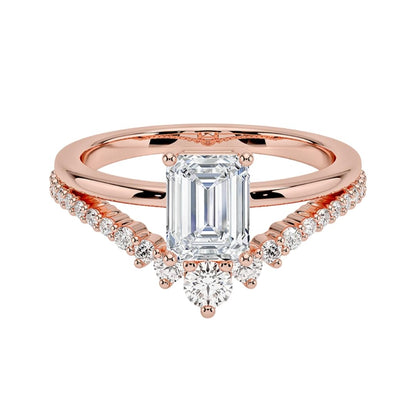 Solitaire 1 CT Emerald Cut Lab Grown Diamond Curved Engagement Ring - view 4