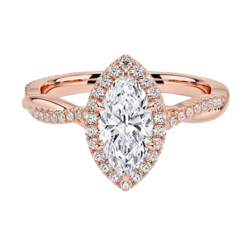Twisted Band 1 CT Marquise Cut Lab Grown Diamond Engagement Halo Ring - view 4