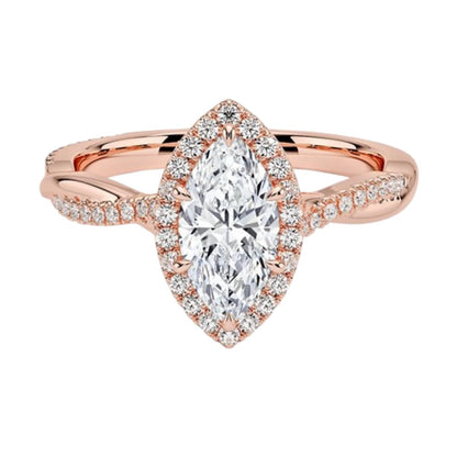 Twisted Band 1 CT Marquise Cut Lab Grown Diamond Engagement Halo Ring - view 4