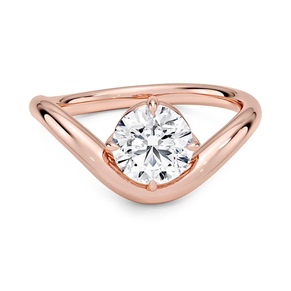 Solitaire 1 CT Round Cut Lab Grown Diamond Curved Band Engagement Ring - view 2
