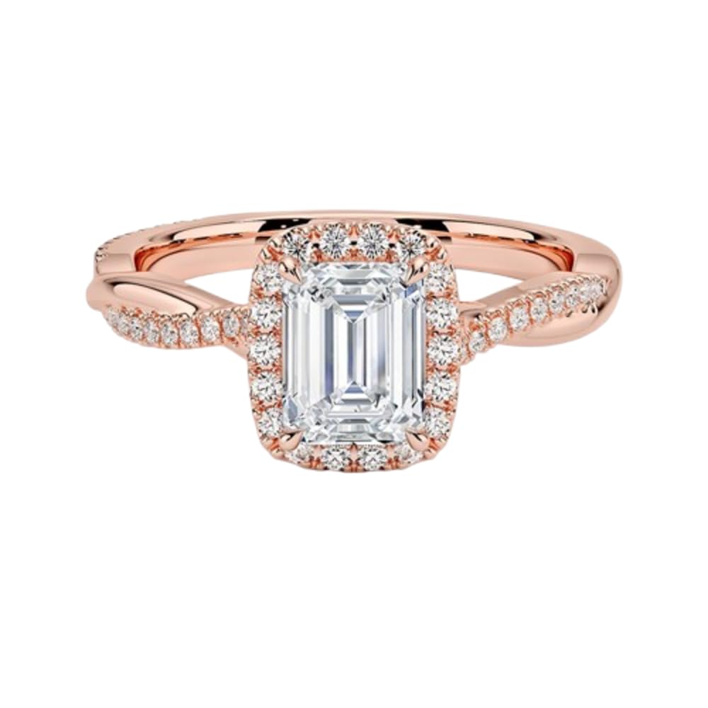 Twisted Band 1 CT Emerald Cut Lab Grown Diamond Engagement Halo Ring - view 4