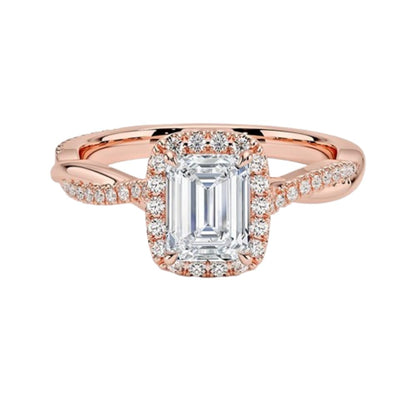 Twisted Band 1 CT Emerald Cut Lab Grown Diamond Engagement Halo Ring - view 4