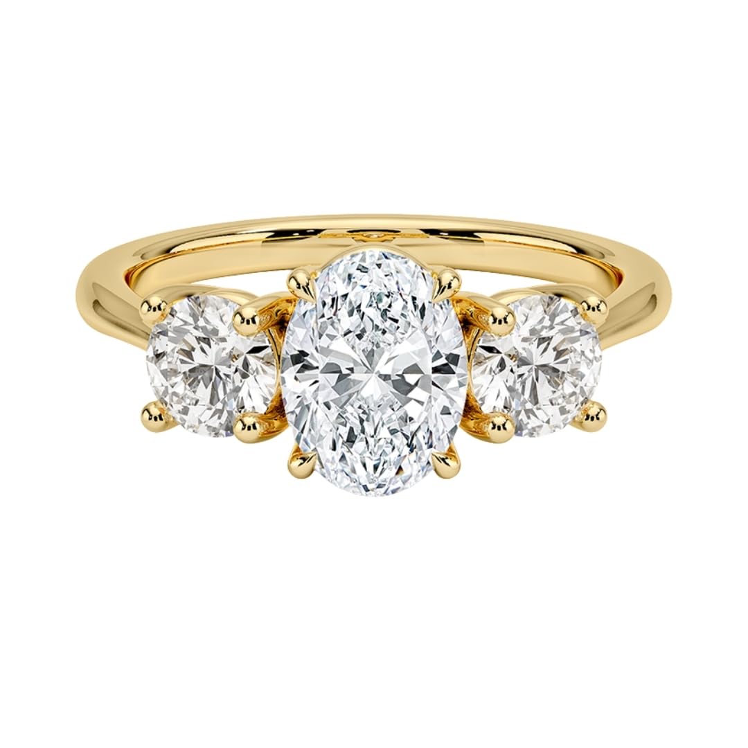 Solitaire 1 CT Oval Cut Lab Grown Diamond Three Stone Engagement Ring - view 1