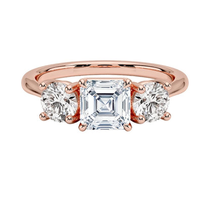 Solitaire 1 CT Asscher Cut Lab Grown Diamond Three Stone Engagement Ring - view 1