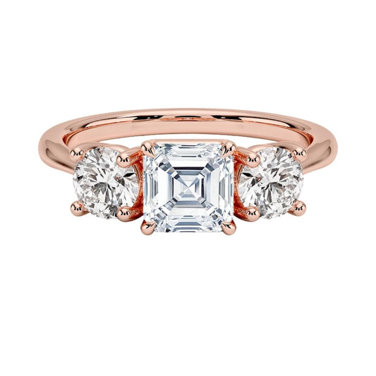 Solitaire 1 CT Asscher Cut Lab Grown Diamond Three Stone Engagement Ring - view 1