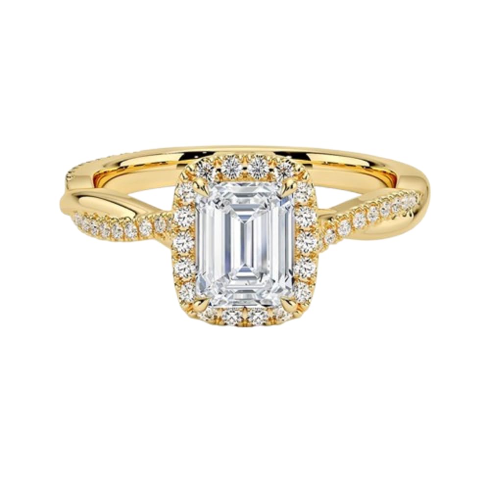 Twisted Band 1 CT Emerald Cut Lab Grown Diamond Engagement Halo Ring - view 6