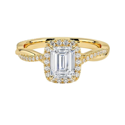 Twisted Band 1 CT Emerald Cut Lab Grown Diamond Engagement Halo Ring - view 6