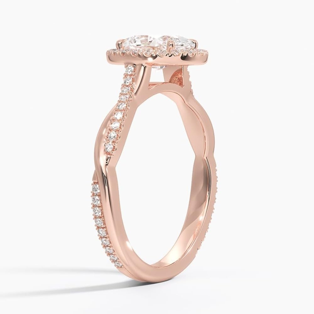 Twisted Band 1 CT Oval Cut Lab Grown Diamond Engagement Halo Ring - view 2
