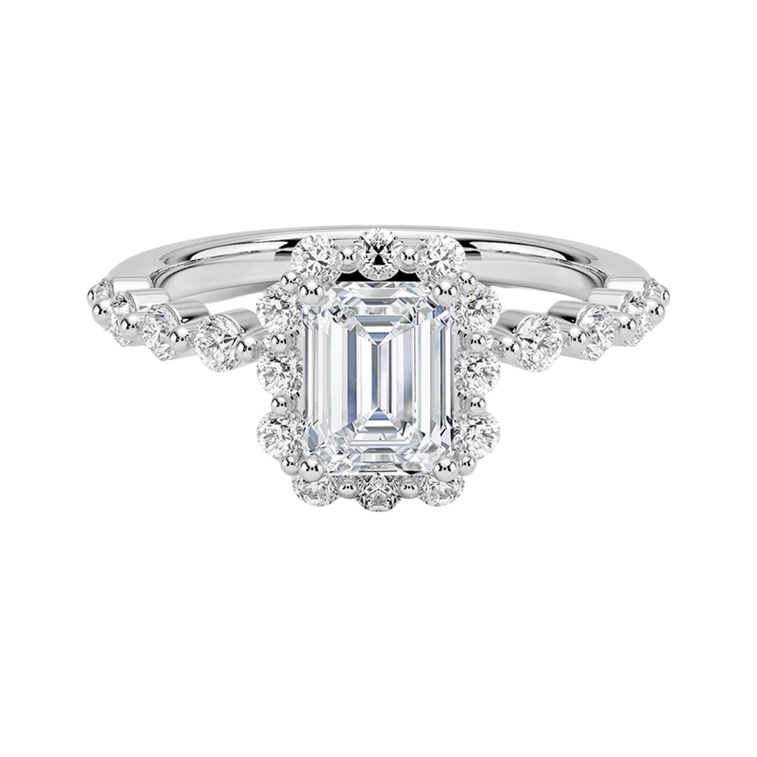 Halo 1 CT Emerald Cut Lab Grown Diamond Engagement Ring