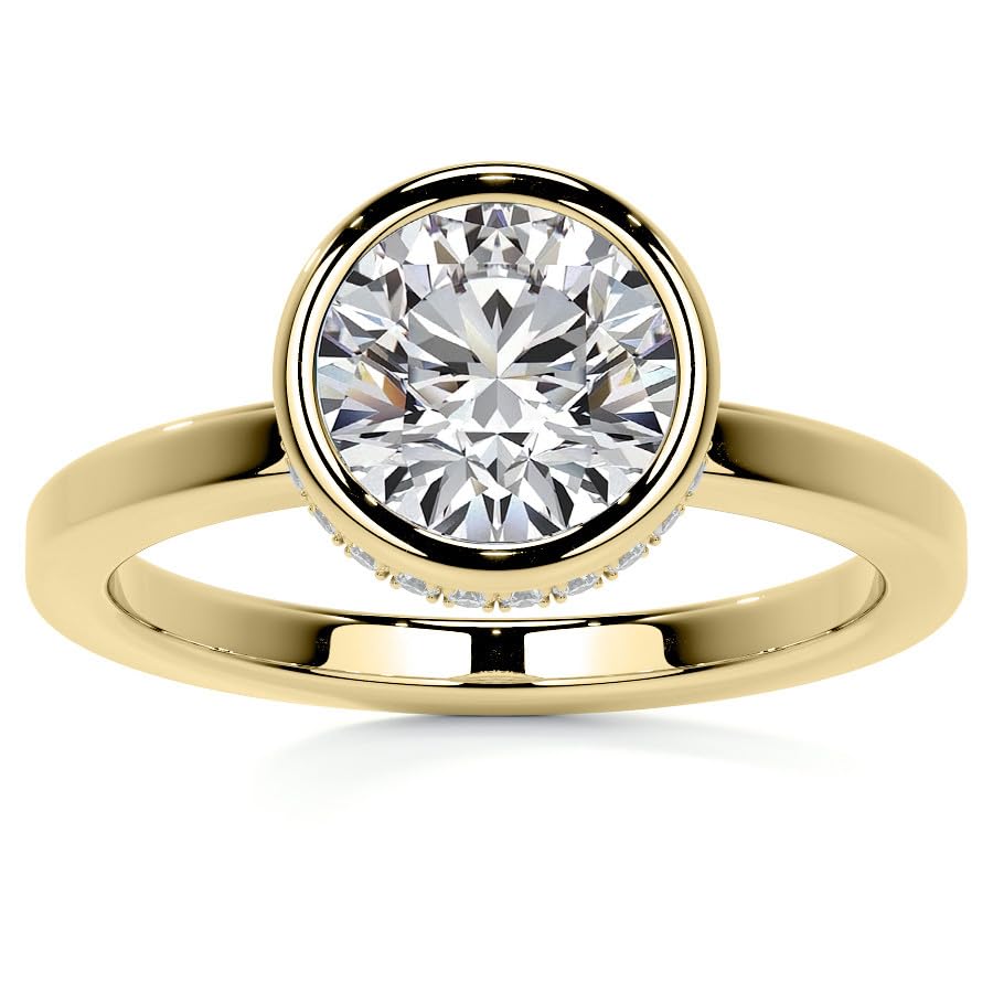 Bezel Hidden Halo 1 CT Round Cut Lab Grown Diamond Solitaire Engagement Ring - view 7