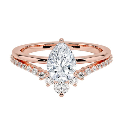 1 CT Pear Cut Lab Grown Diamond Curved Engagement Ring