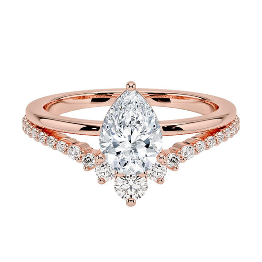 1 CT Pear Cut Lab Grown Diamond Curved Engagement Ring
