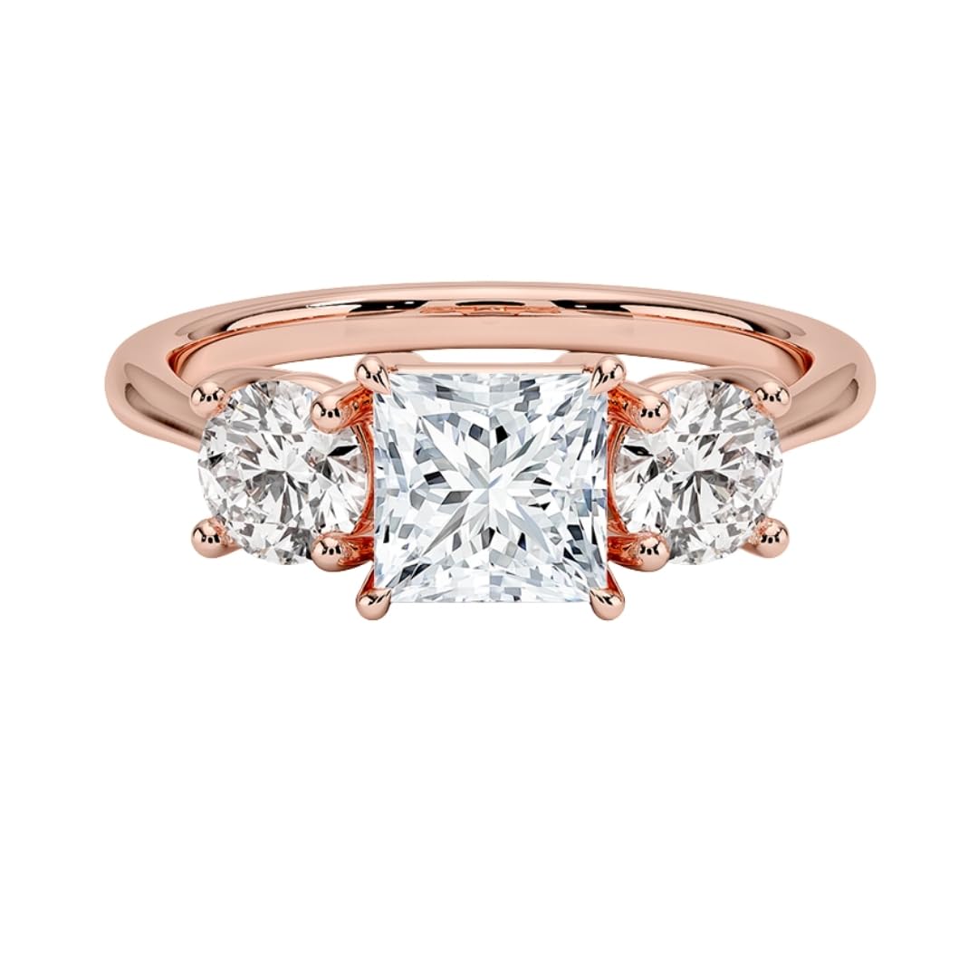 Solitaire 1 CT Princess Cut Lab Grown Diamond Three Stone Engagement Ring - view 6