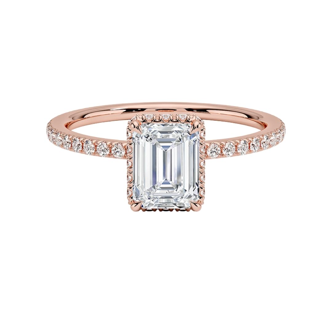 Hidden Halo 1 CT Emerald Cut Lab Grown Diamond Ring - view 4