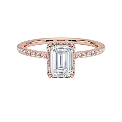 Hidden Halo 1 CT Emerald Cut Lab Grown Diamond Ring - view 4