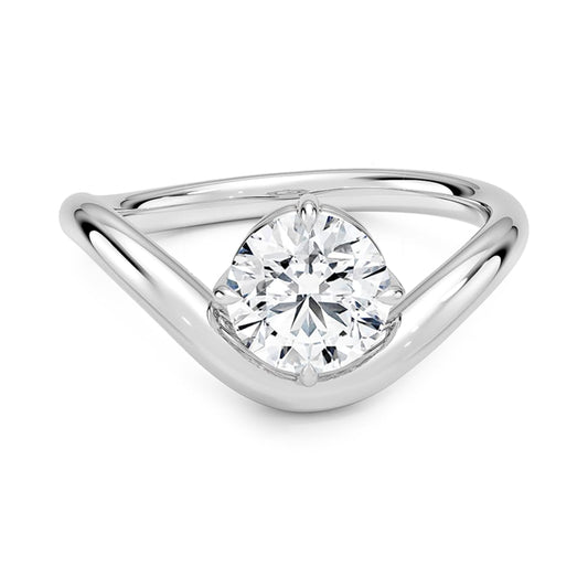Solitaire 1 CT Round Cut Lab Grown Diamond Curved Band Engagement Ring - view 1