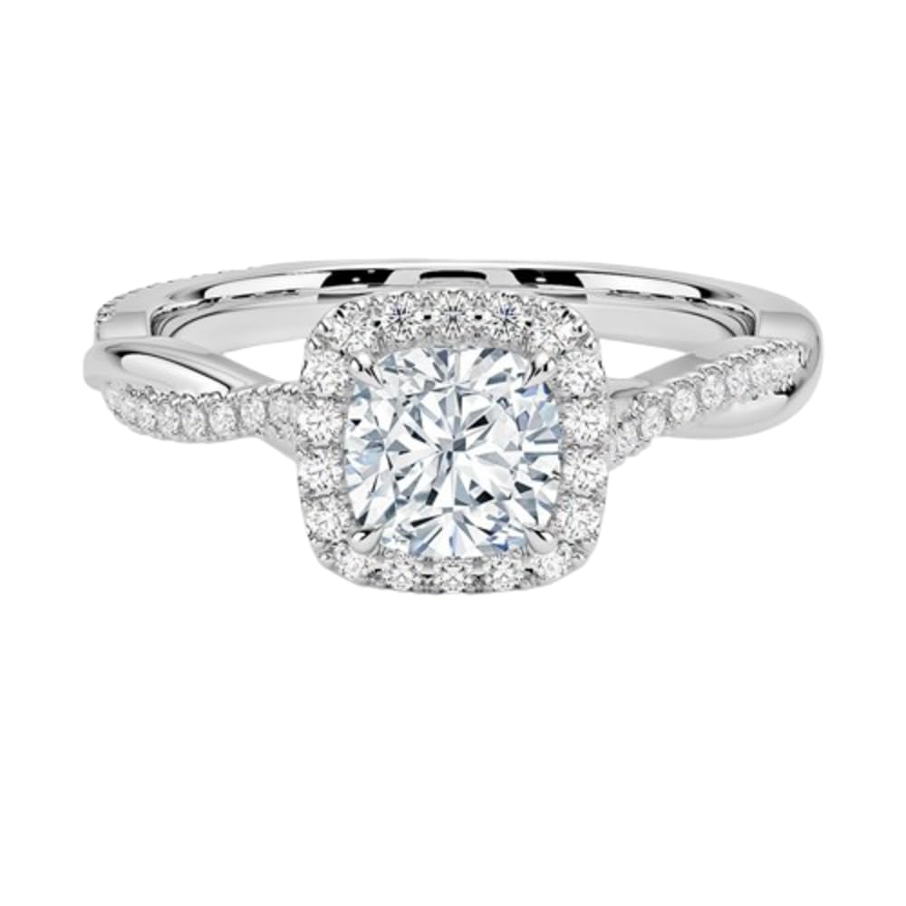Twisted Band 1 CT Cushion Cut Lab Grown Diamond Engagement Halo Ring - view 4