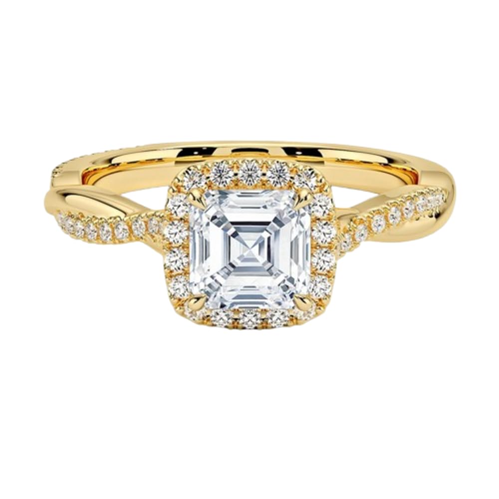 Twisted Band 1 CT Asscher Cut Lab Grown Diamond Engagement Halo Ring - view 6
