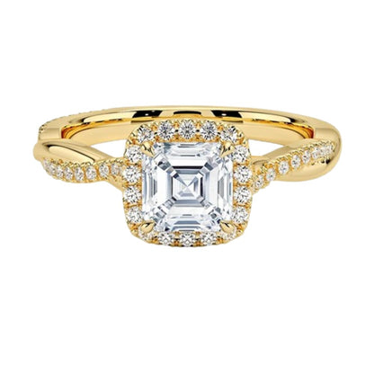 Twisted Band 1 CT Asscher Cut Lab Grown Diamond Engagement Halo Ring - view 6