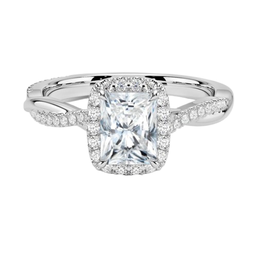 Twisted Band 1 CT Radiant Cut Lab Grown Diamond Engagement Halo Ring - view 6