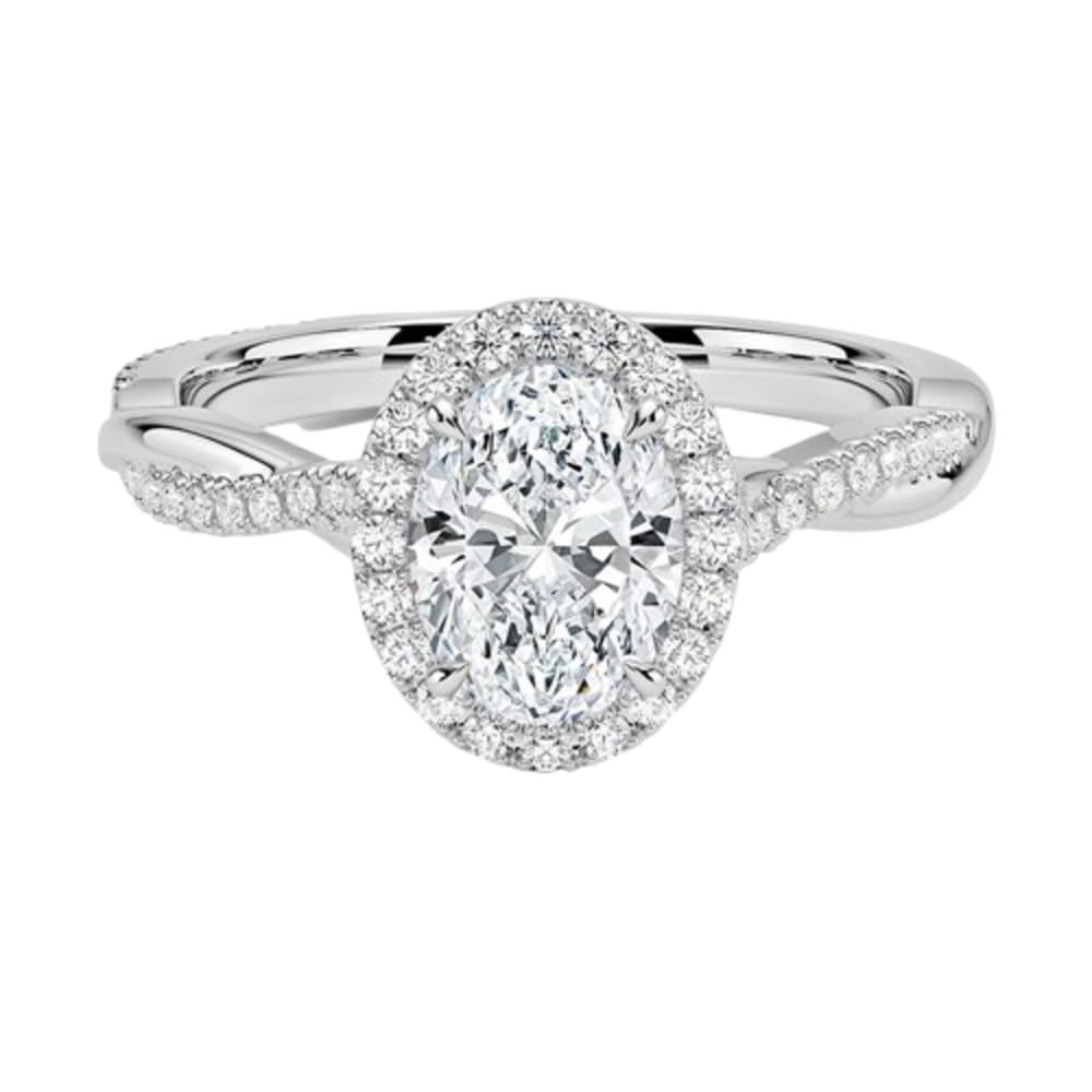 Twisted Band 1 CT Oval Cut Lab Grown Diamond Engagement Halo Ring - view 6