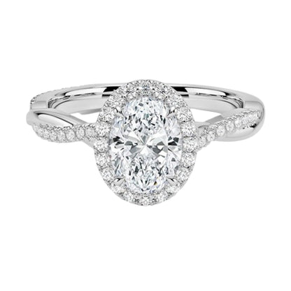 Twisted Band 1 CT Oval Cut Lab Grown Diamond Engagement Halo Ring - view 6