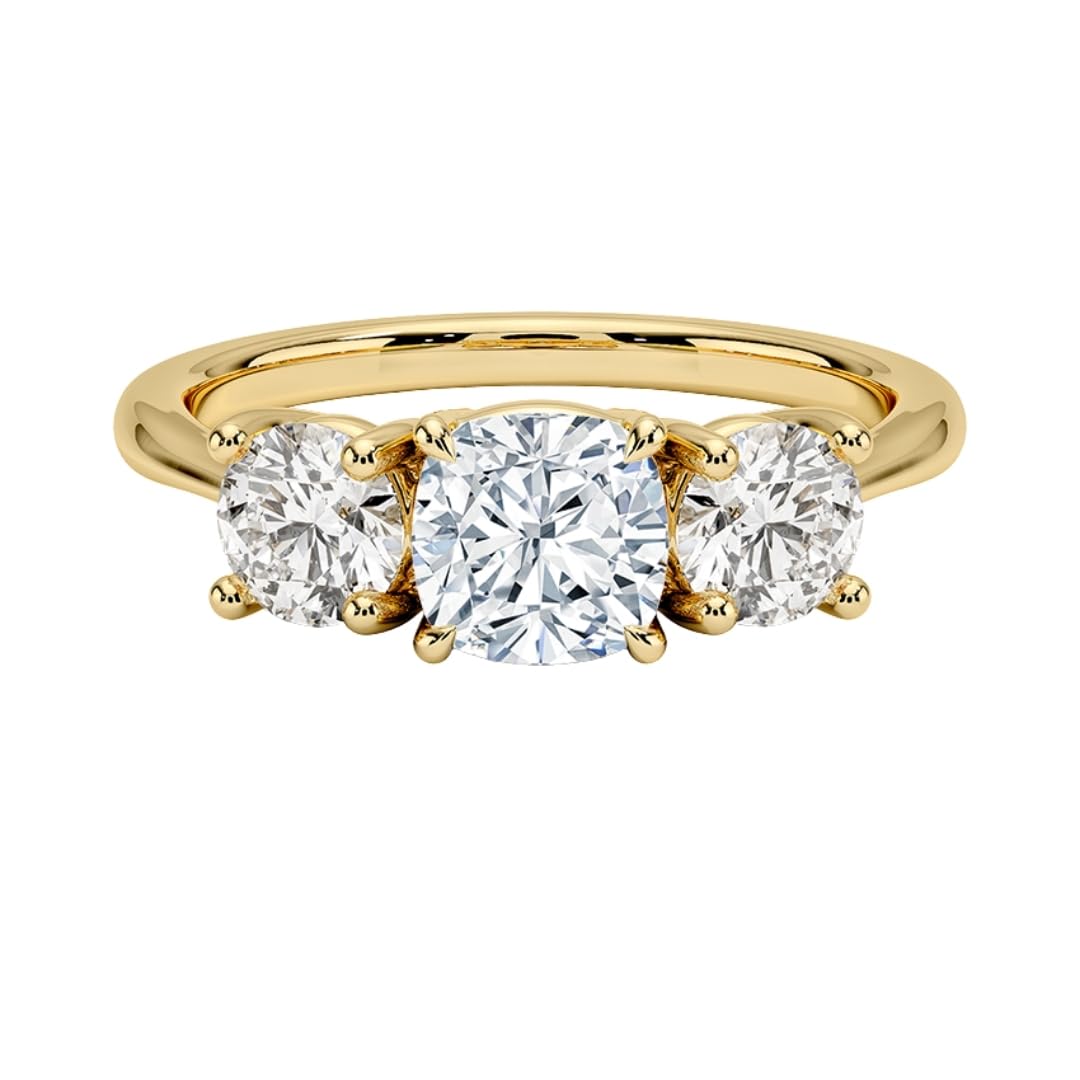 Solitaire 1 CT Cushion Cut Lab Grown Diamond Three Stone Engagement Ring - view 6