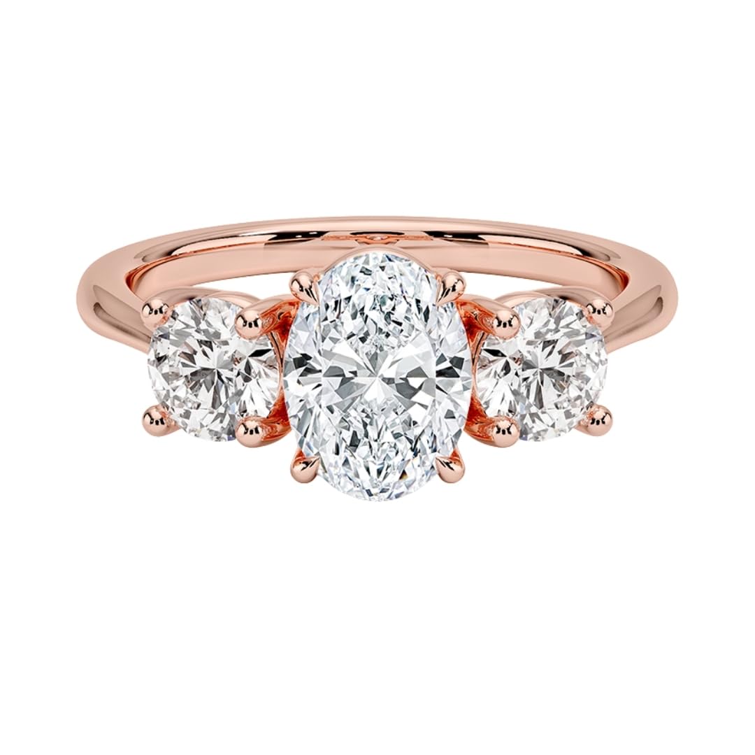 Solitaire 1 CT Oval Cut Lab Grown Diamond Three Stone Engagement Ring - view 4