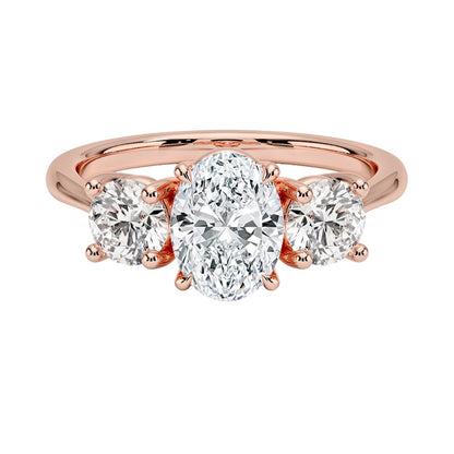 Solitaire 1 CT Oval Cut Lab Grown Diamond Three Stone Engagement Ring - view 4